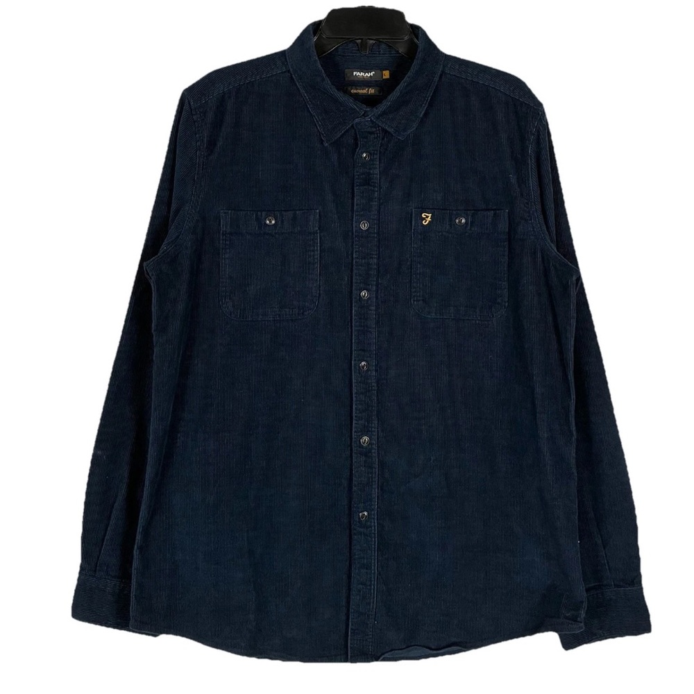 Farah Overshirt Men's L Navy Corduroy Heavyweight Long Sleeve Utility Shirt Folk